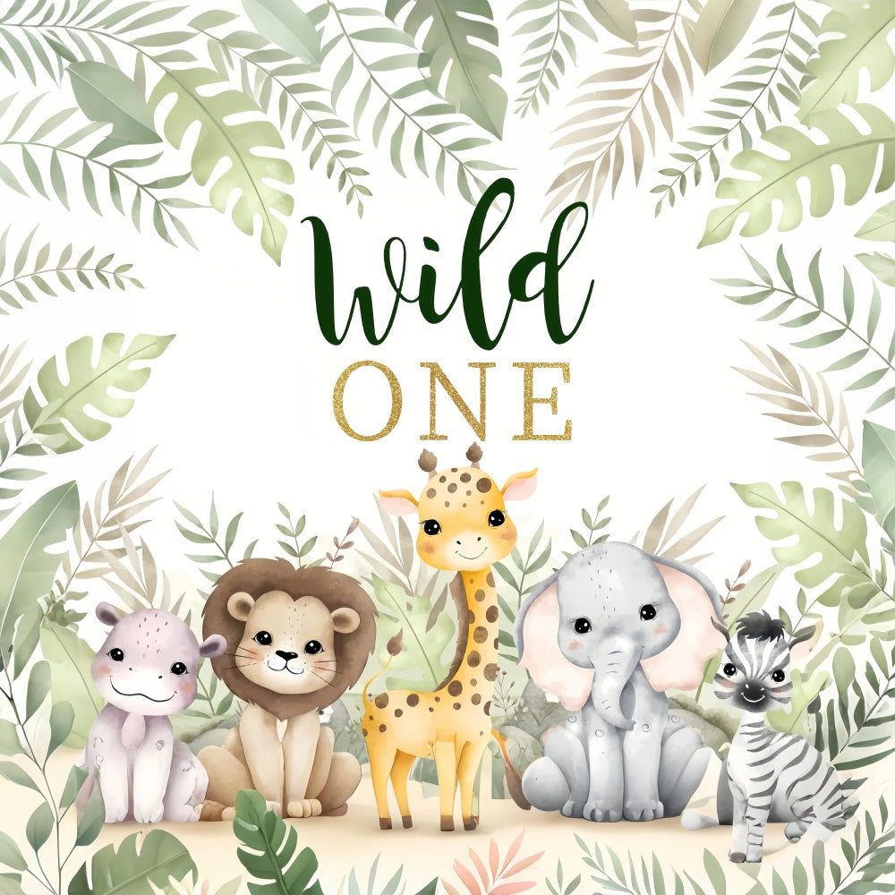 Toile de fond Anniversaire Première Année Safari Animaux Célébration BRP12-304