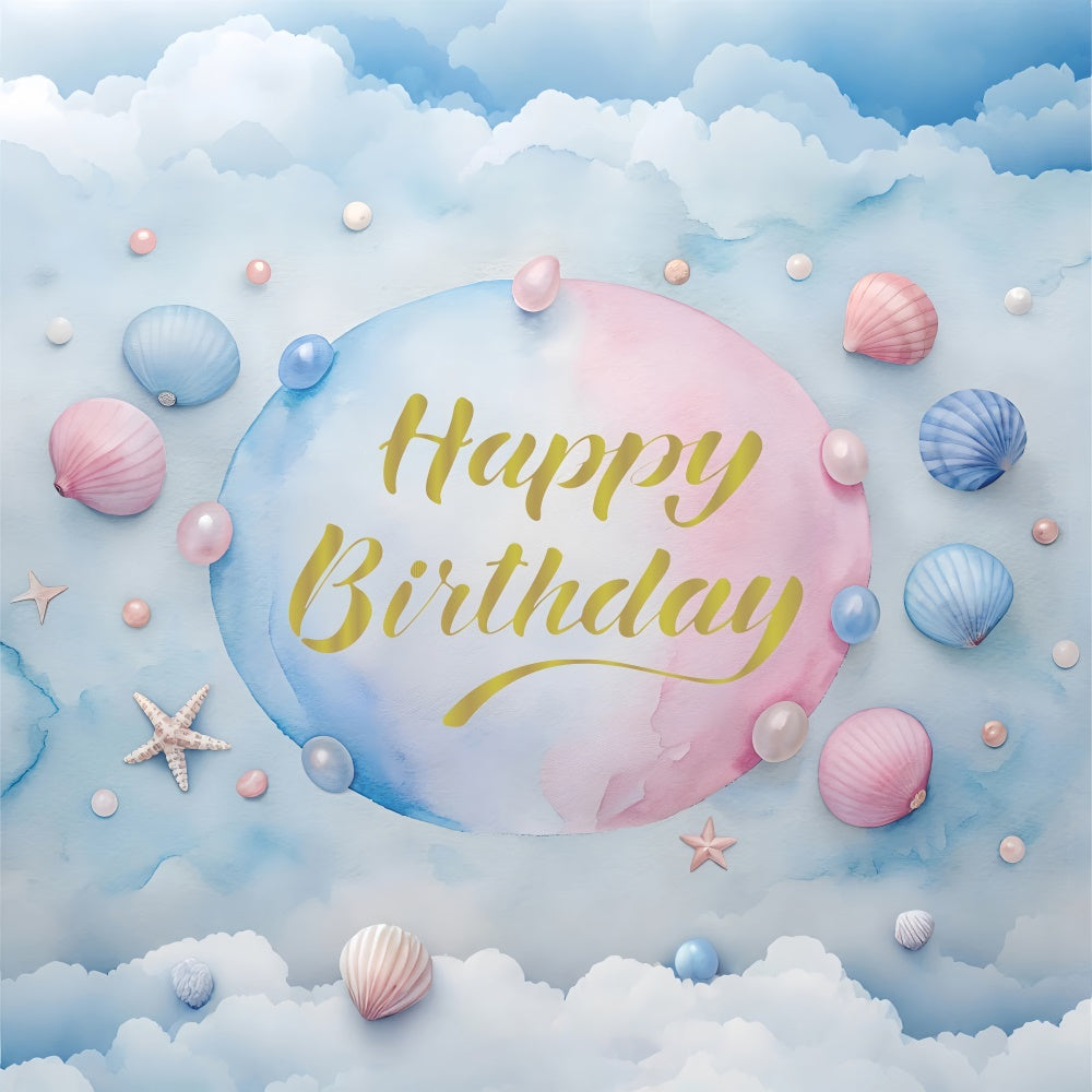 Toile de fond Anniversaire Personnalisée Party Coquillage Pastel BRP12-305