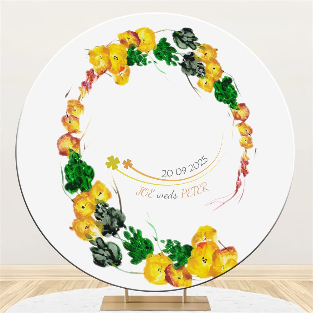 Toile de fond Ronde Mariage Personnalisée Fleurs Jaunes Vives BRP12-325