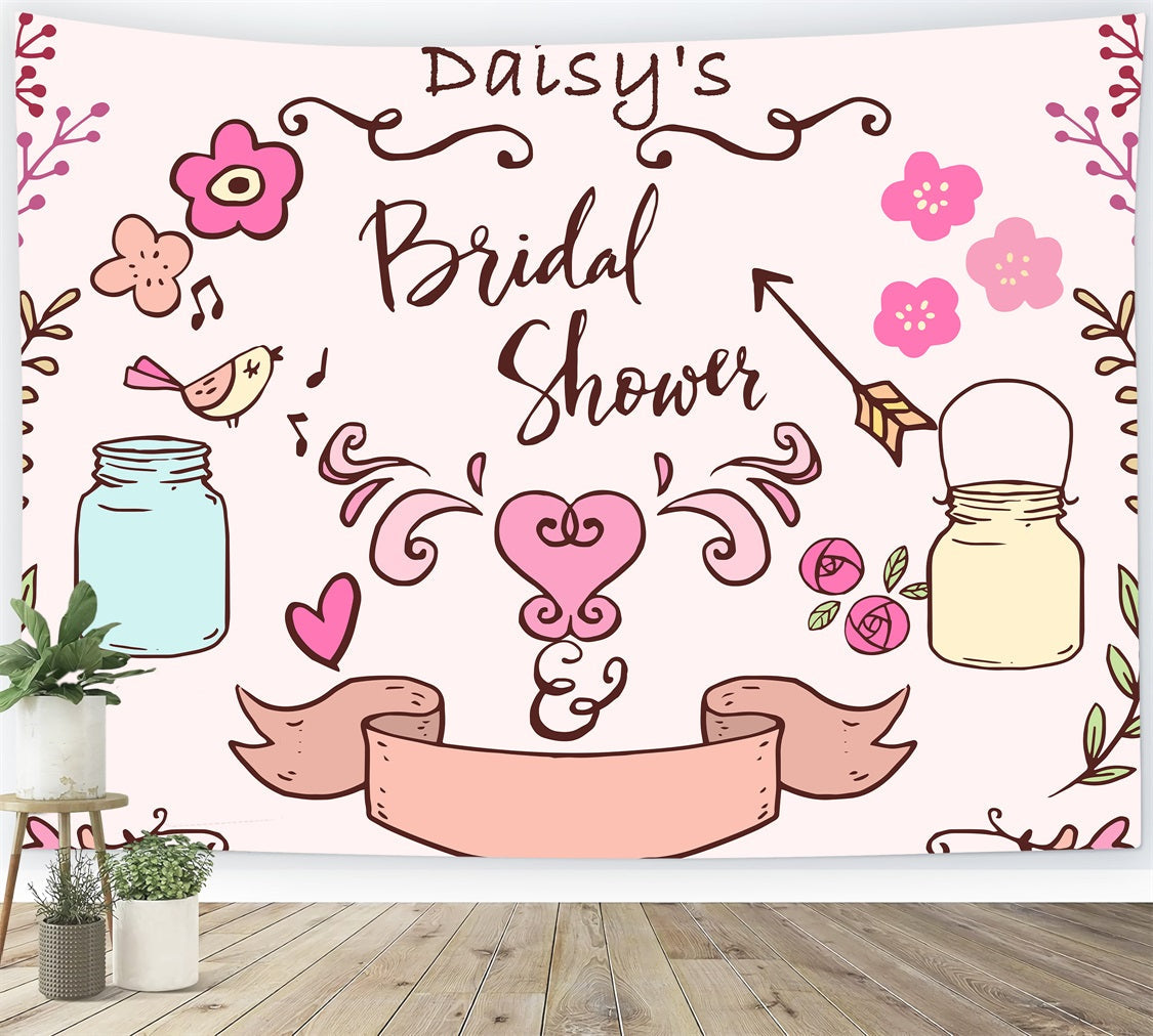 Toile de fond Photo Mariage Personnalisée Cœur Rose Douche Nuptiale BRP12-360