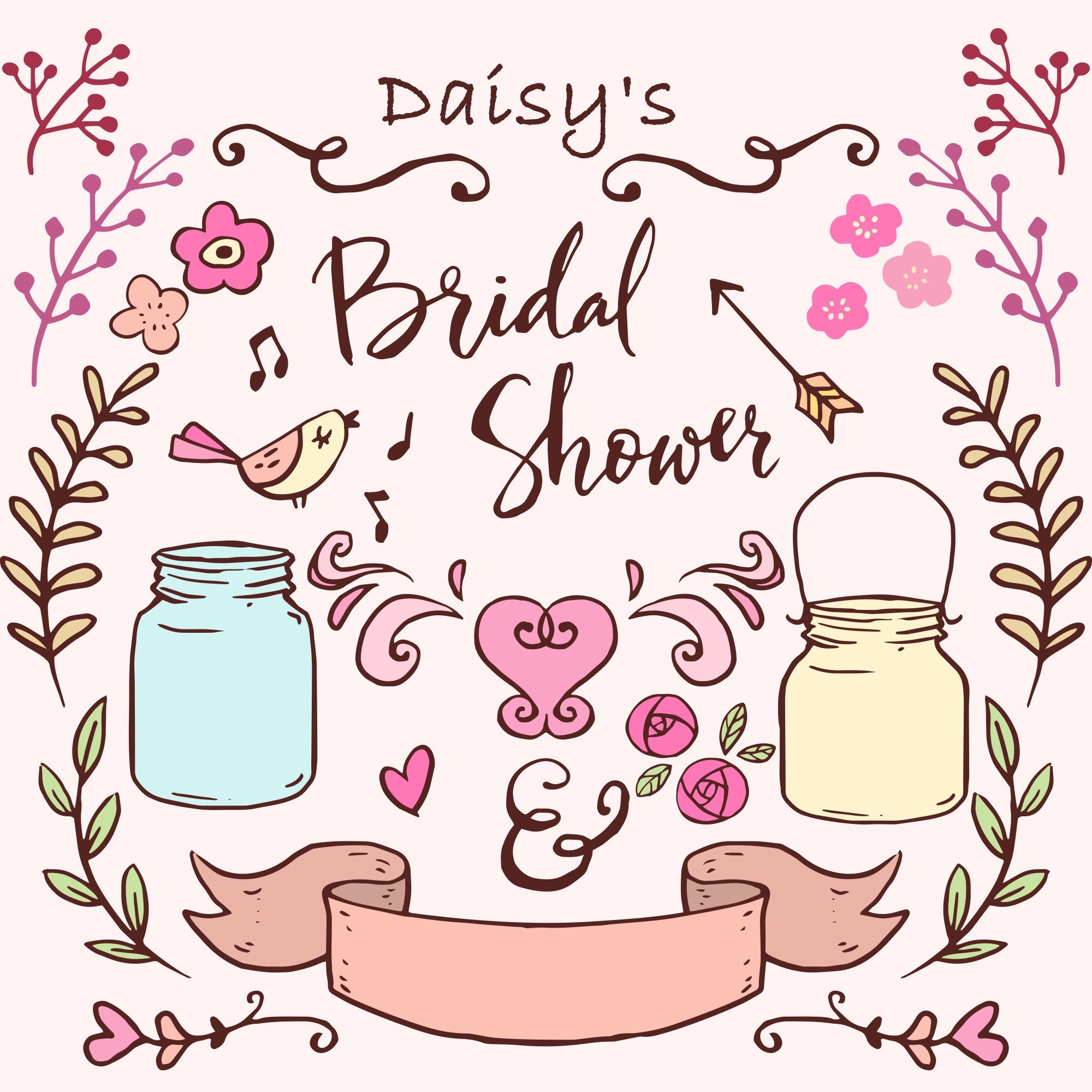 Toile de fond Photo Mariage Personnalisée Cœur Rose Douche Nuptiale BRP12-360
