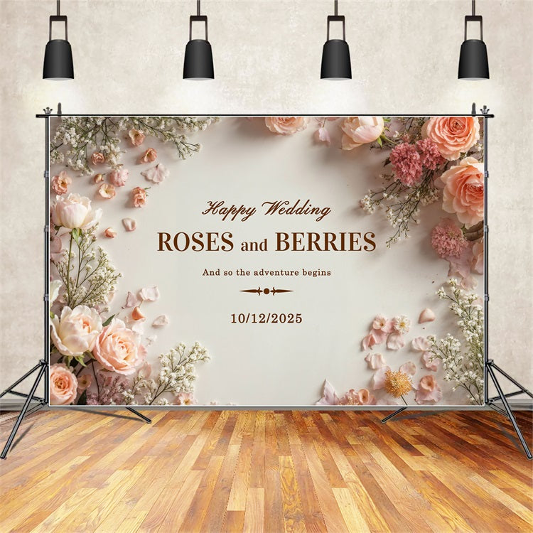 Toile de fond Mariage Personnalisée Fleurs Roses Douces BRP12-366