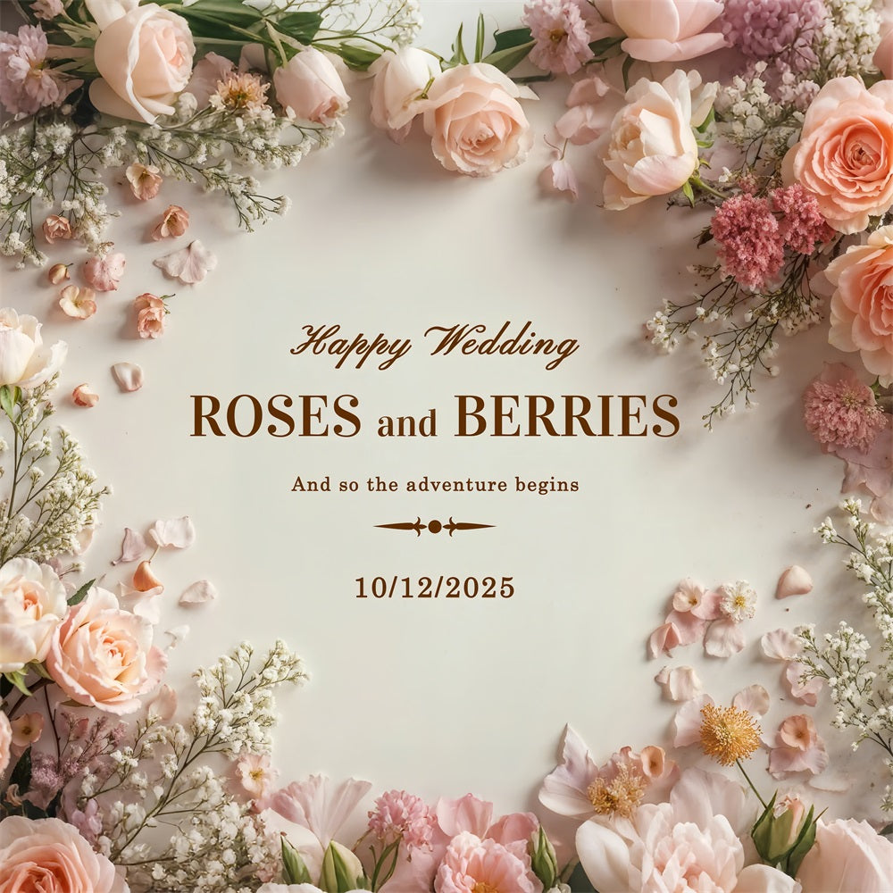 Toile de fond Mariage Personnalisée Fleurs Roses Douces BRP12-366