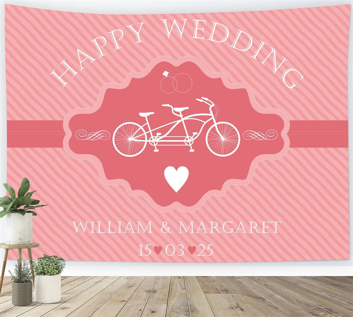 Toile de fond Mariage Personnalisée Vélo Tandem Rose BRP12-378