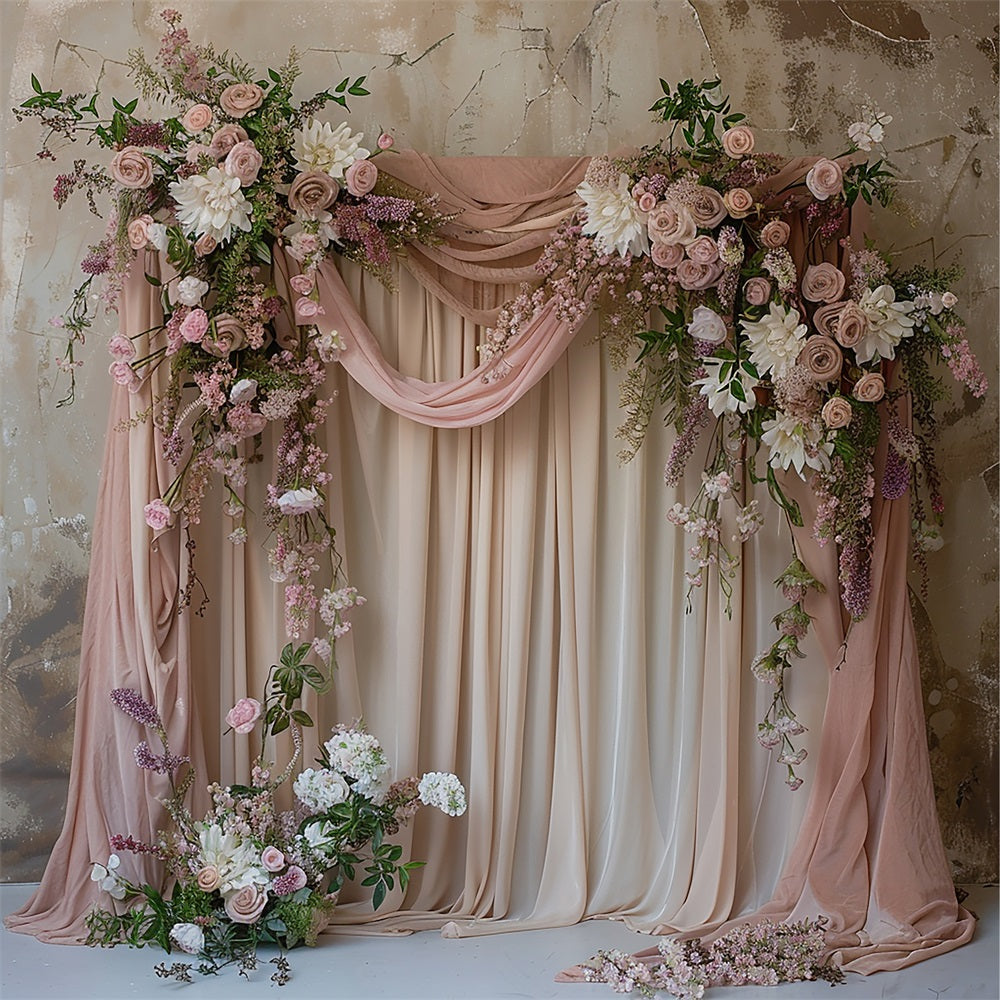 Toile de fond Photo Mariage Idées Arche Drapée Fleurs Roses BRP12-386