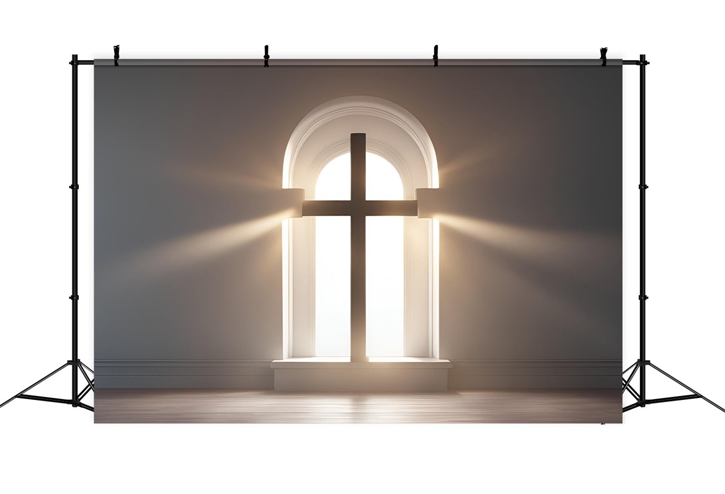 Fond Photo Pâques Église Arche Croix Rayons de Soleil BRP12-437