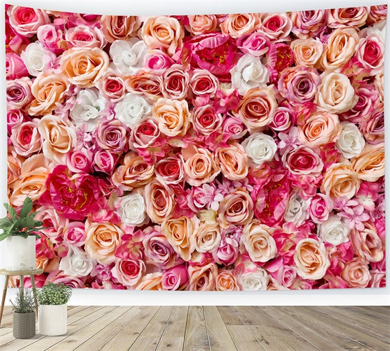 Toile de fond Printemps Mur Floral Roses et Pêches BRP12-504