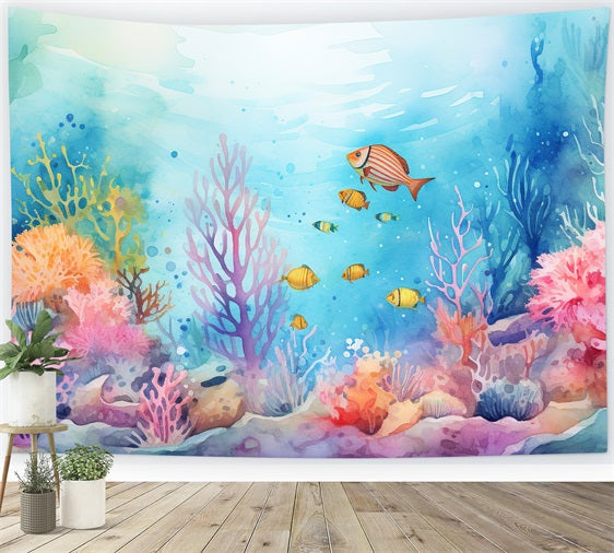 Toile de fond Sirène Vie Marine Colorée Sous-Marine BRP12-55