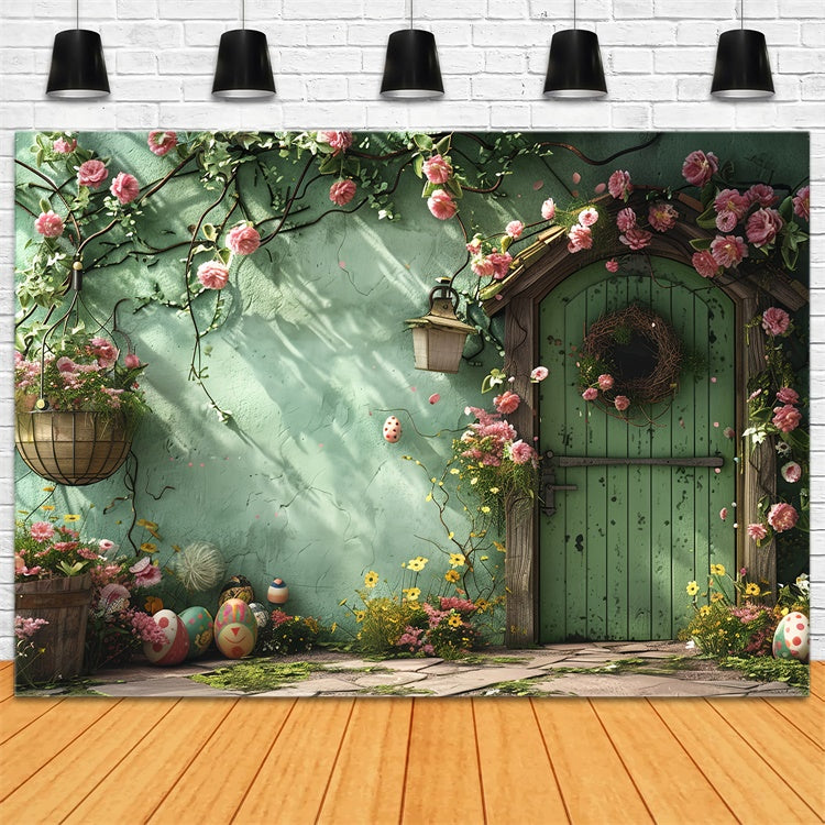 Toile de fond Fleurs Porte Verte Couronne BRP12-557