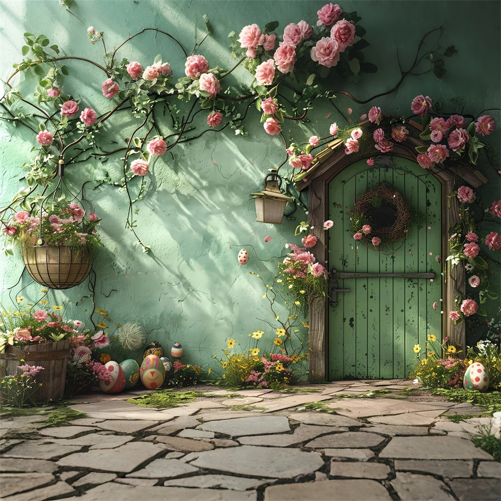 Toile de fond Fleurs Porte Verte Couronne BRP12-557