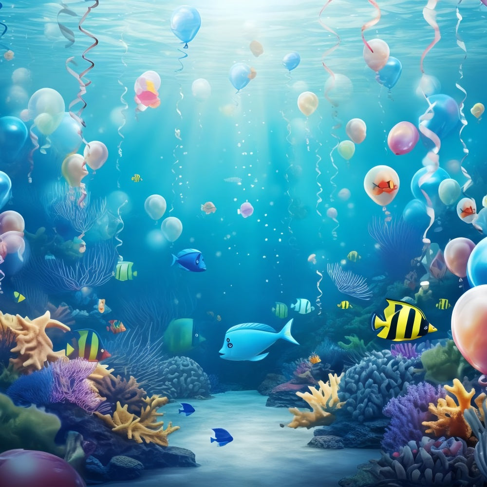 Toile de fond Sirène Ballon Coloré Paradis Corail Plantes Aquatiques BRP12-56