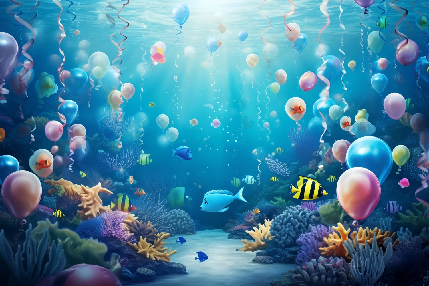 Toile de fond Sirène Ballon Coloré Paradis Corail Plantes Aquatiques BRP12-56
