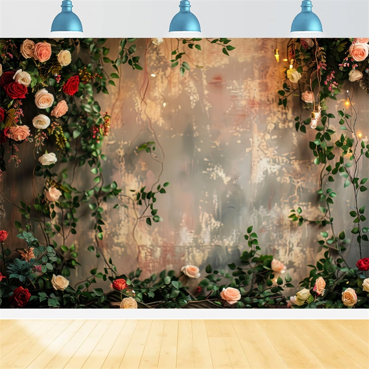 Toile de fond Mur de Fleur Vigne Rose Romantique BRP12-563