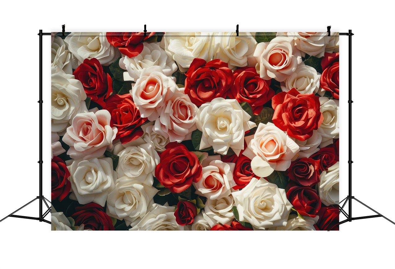 Fond Fleurs Bouquet Rose Rouge et Blanche BRP12-568