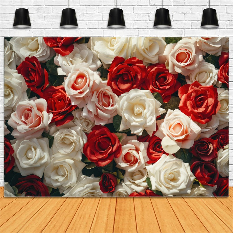 Fond Fleurs Bouquet Rose Rouge et Blanche BRP12-568