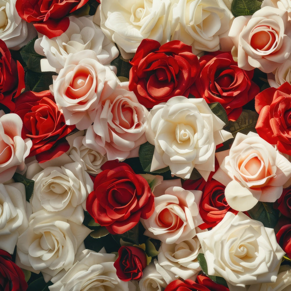 Fond Fleurs Bouquet Rose Rouge et Blanche BRP12-568