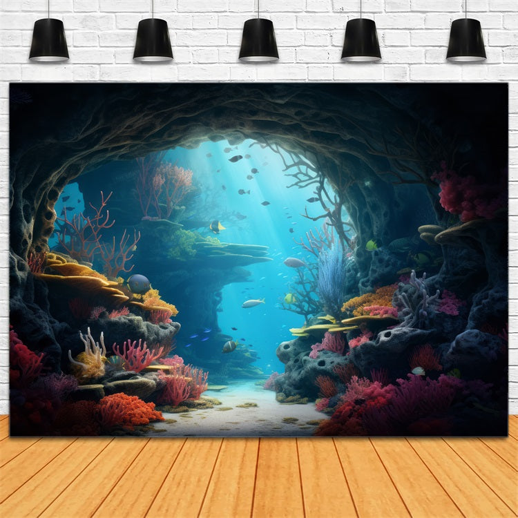 Toile de fond Sirène Cave Sous-Marine Récif de Corail Époustouflant BRP12-58