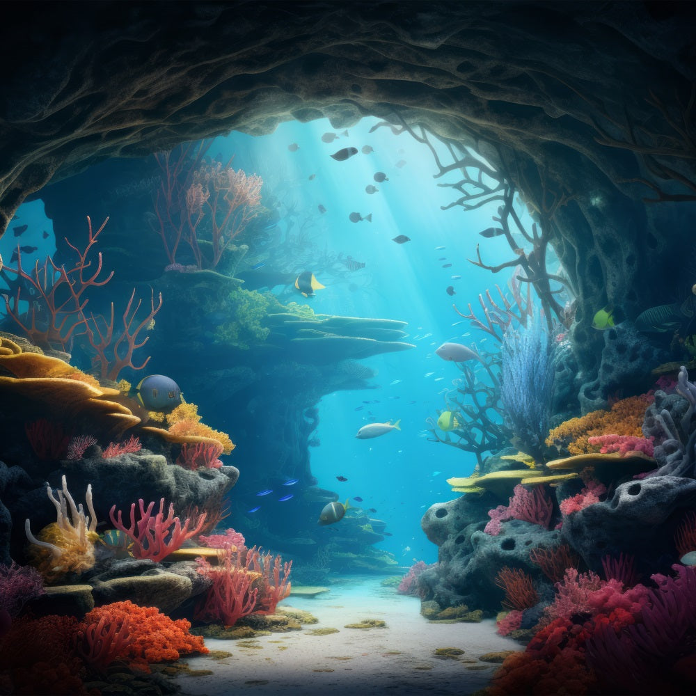 Toile de fond Sirène Cave Sous-Marine Récif de Corail Époustouflant BRP12-58
