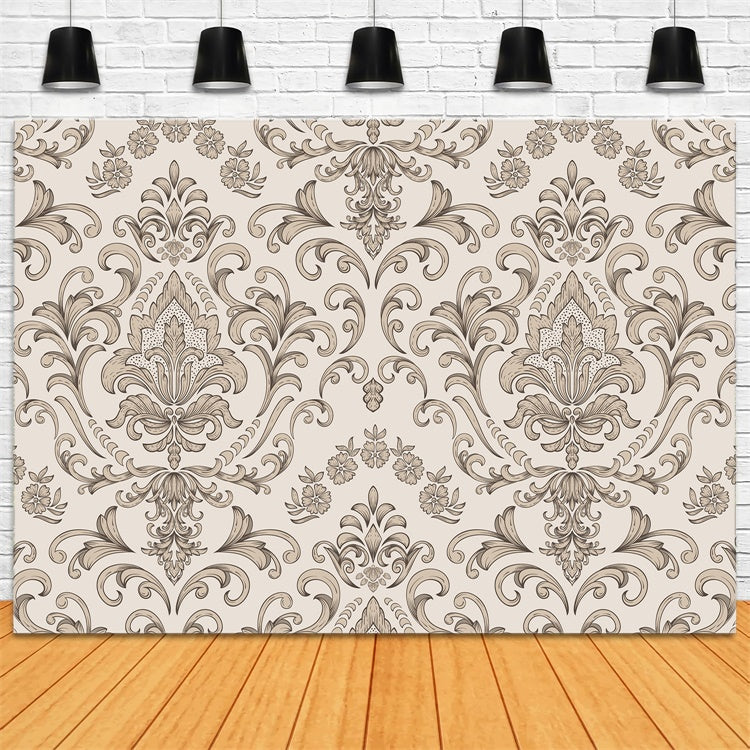 Toile de fond Damassé Élégant Marron Floral Décoratif BRP12-611