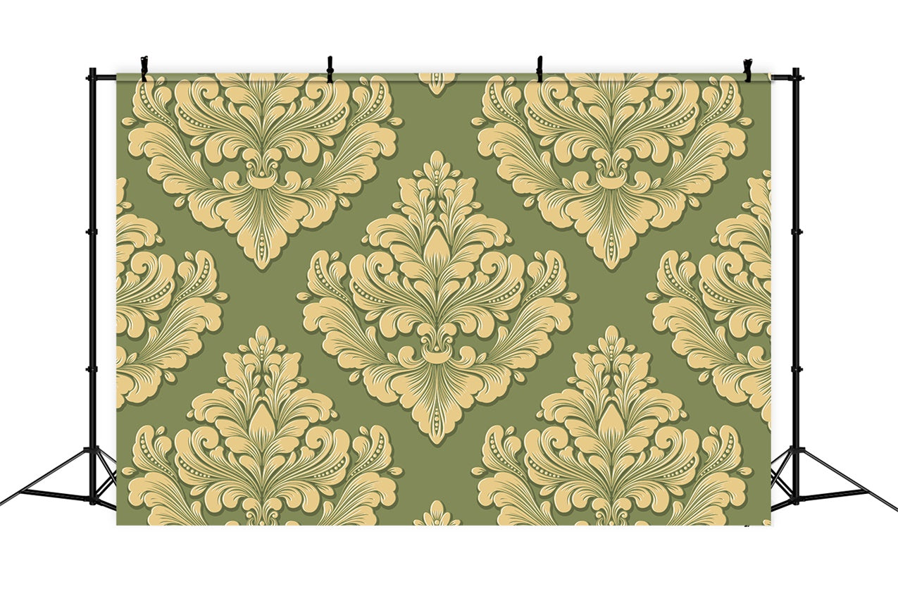 Toile de fond Photographie Damassé Or Vert Floral Orné BRP12-615