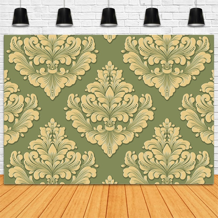 Toile de fond Photographie Damassé Or Vert Floral Orné BRP12-615
