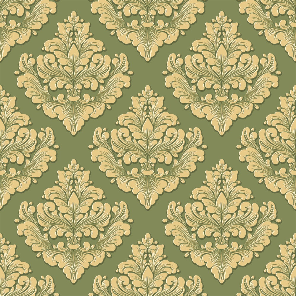Toile de fond Photographie Damassé Or Vert Floral Orné BRP12-615