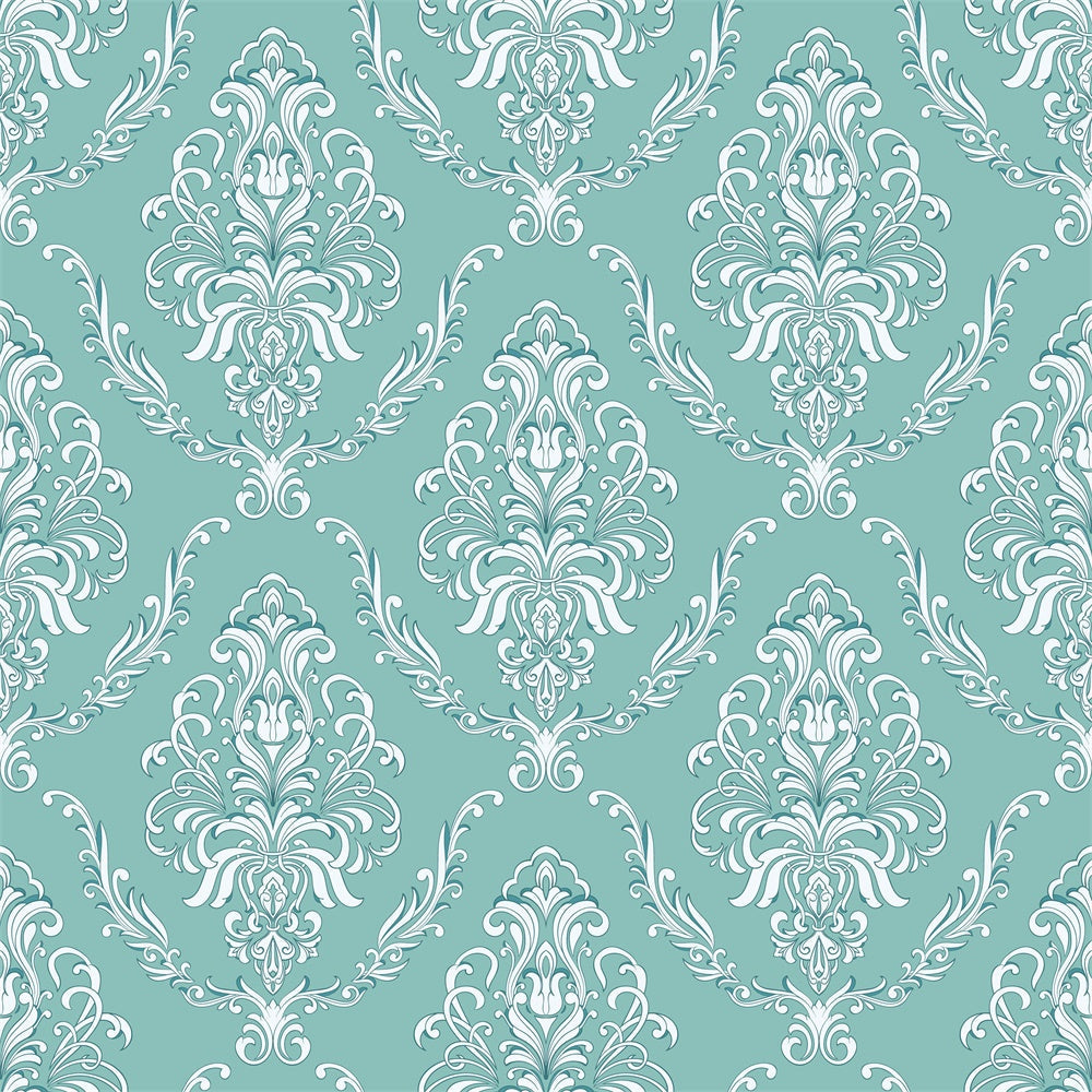 Toile de fond Damassé Vert Menthe Floral Orné BRP12-617