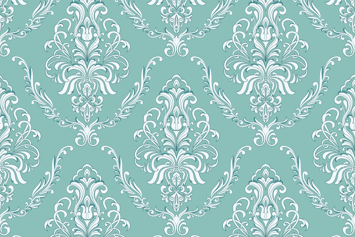 Toile de fond Damassé Vert Menthe Floral Orné BRP12-617