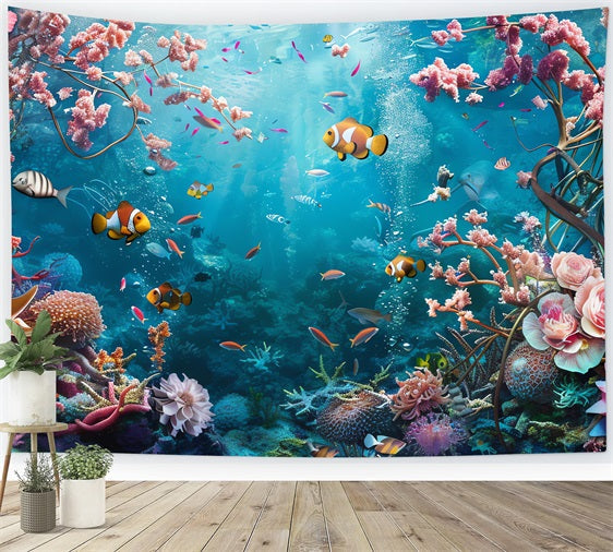 Toile de fond Sirène Récif de Corail Brillant Poissons Exotiques BRP12-63