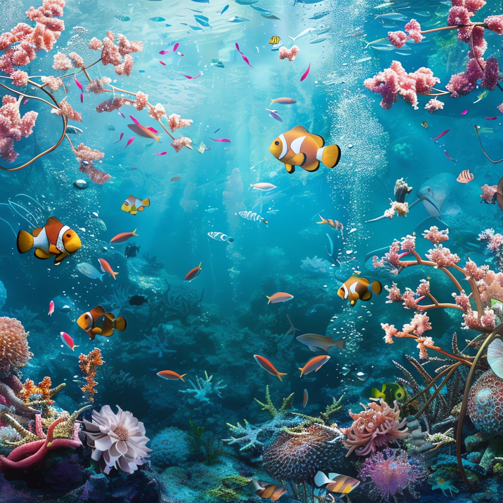 Toile de fond Sirène Récif de Corail Brillant Poissons Exotiques BRP12-63