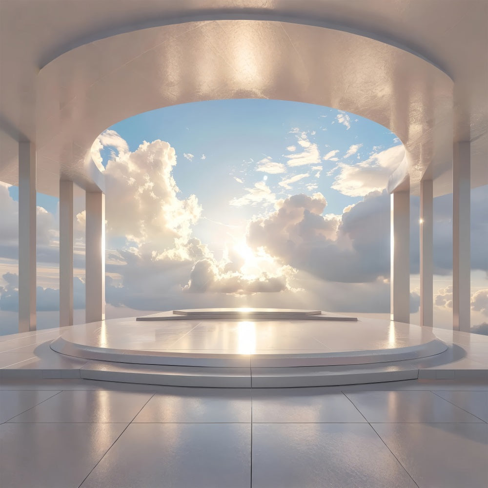 Toile de fond Architecture Balcon Blanc en Arc Nuages BRP12-636