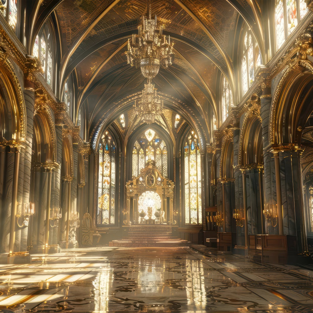 Toile de fond Architecture Cathédrale Gothique Arches Dorées BRP12-652