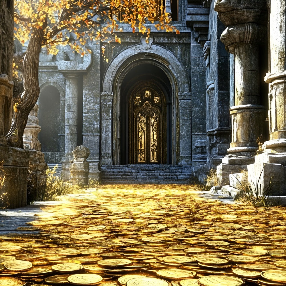 Toile de fond Architecture Entrée Royale Pavée d’Or Légendaire BRP12-653