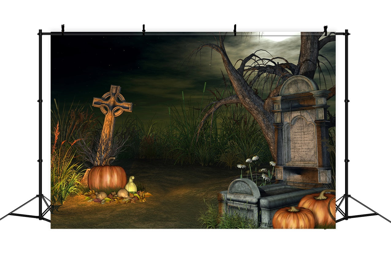 Toile de fond Cercueil Tombeau Halloween Citrouilles Effrayantes BRP12-691