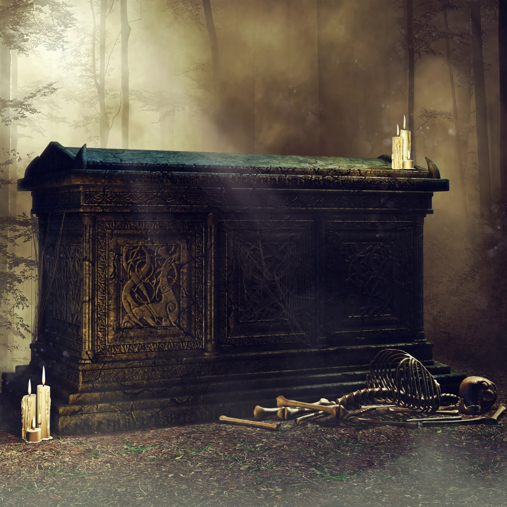 Toile de fond Cercueil Squelette Ancien Forêt Illuminée Par Candles BRP12-697
