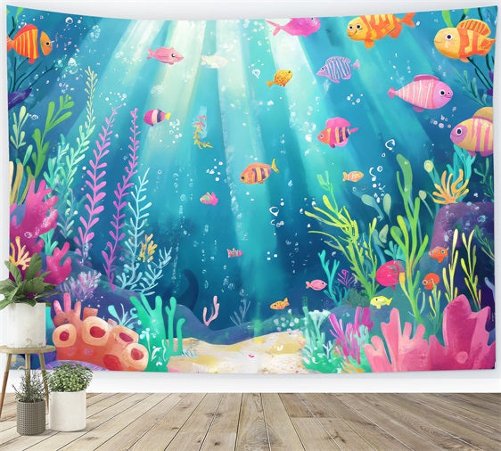 Toile de fond Petite Sirène Poissons Colorés Plantes Aquatiques BRP12-71