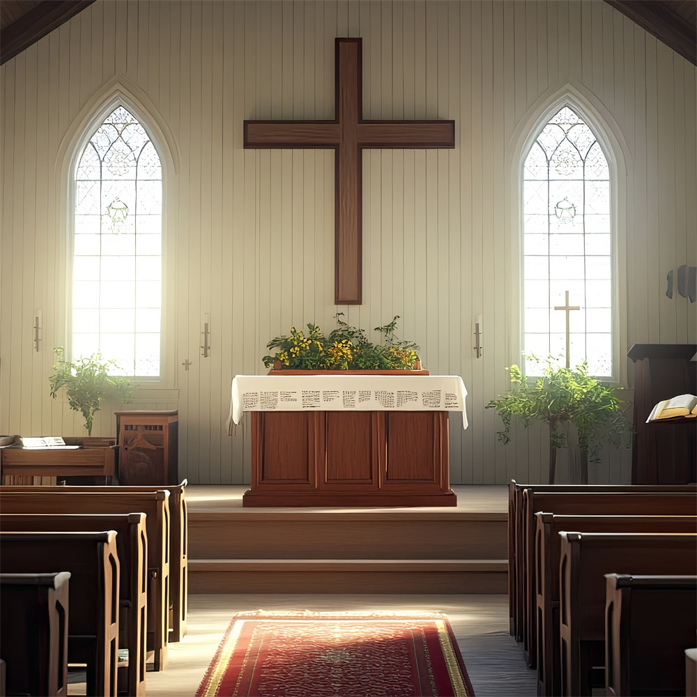 Toile de fond Église Bois Autel En Bois Fleurs Croix BRP12-719