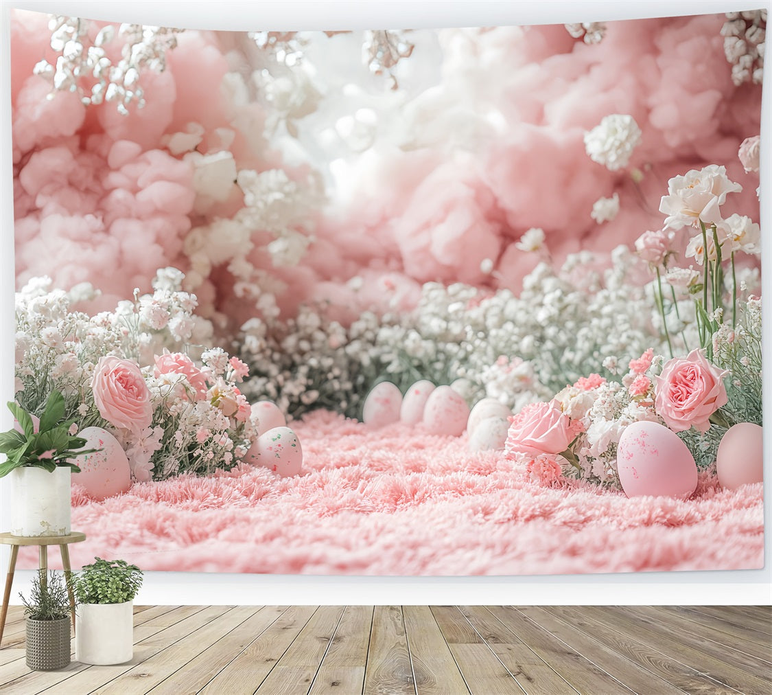 Toile de fond Pâques Œuf Fleurs Nuage Rose BRP12-747