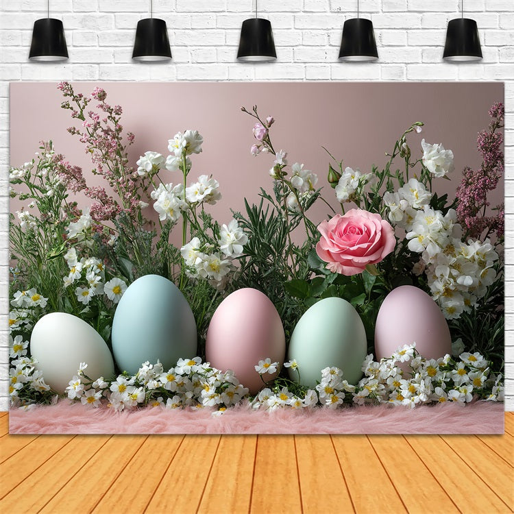Fond Photo Pâques Fleurs Pastel Œuf Rangée BRP12-750