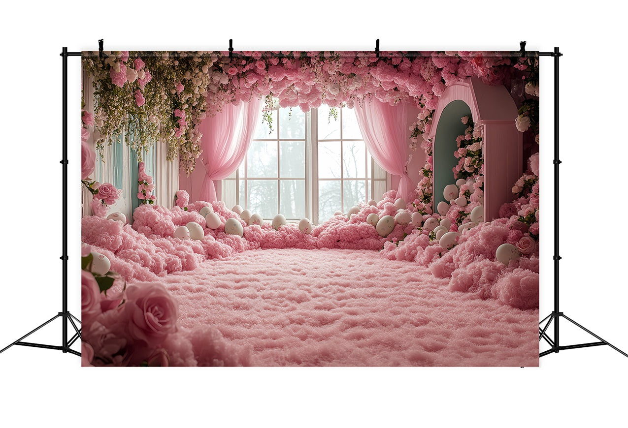 Toile de fond Pâques Fenêtre Œufs Roses BRP12-751