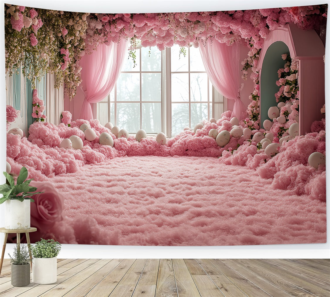 Toile de fond Pâques Fenêtre Œufs Roses BRP12-751