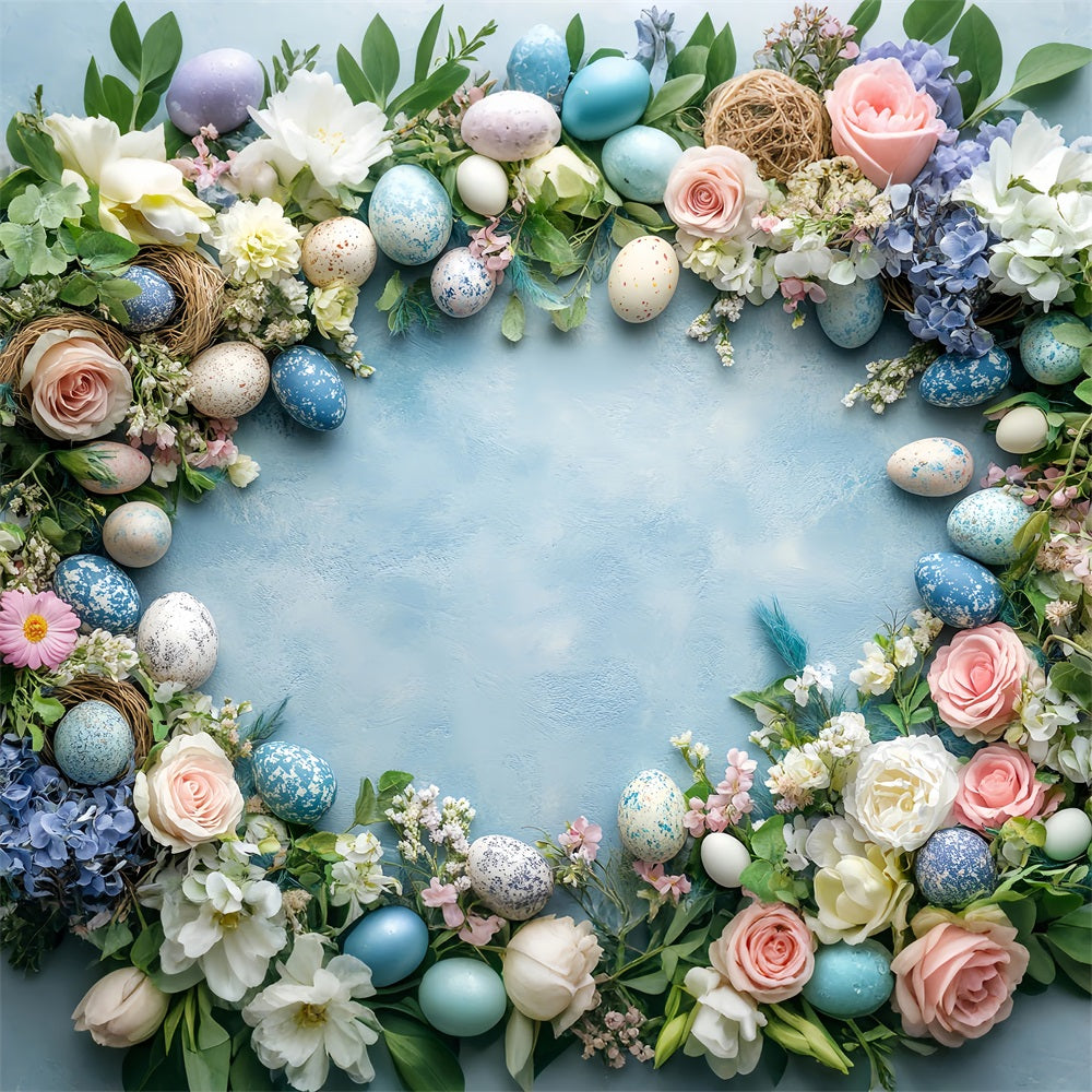 Fond Photo Pâques Printemps Œuf Floral Bleu BRP12-753
