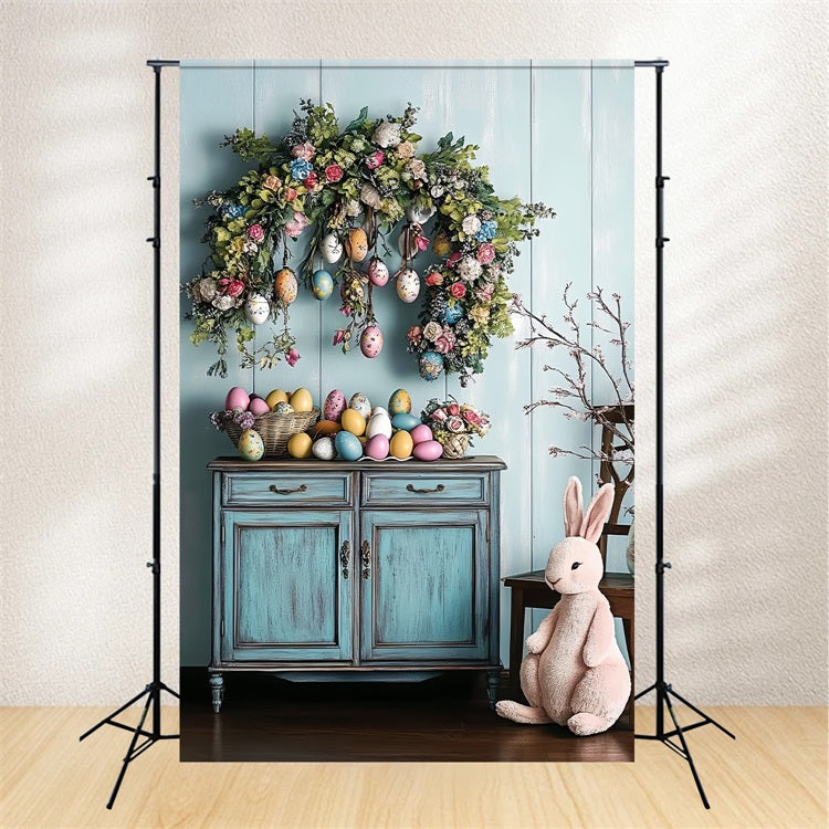 Toile de fond Déco Pâques Cabinet Œuf Couronne Florale BRP12-759