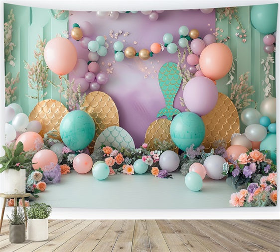 Toile de fond Sirène Fête Fantaisie Ballon Fleurs Océanique BRP12-83