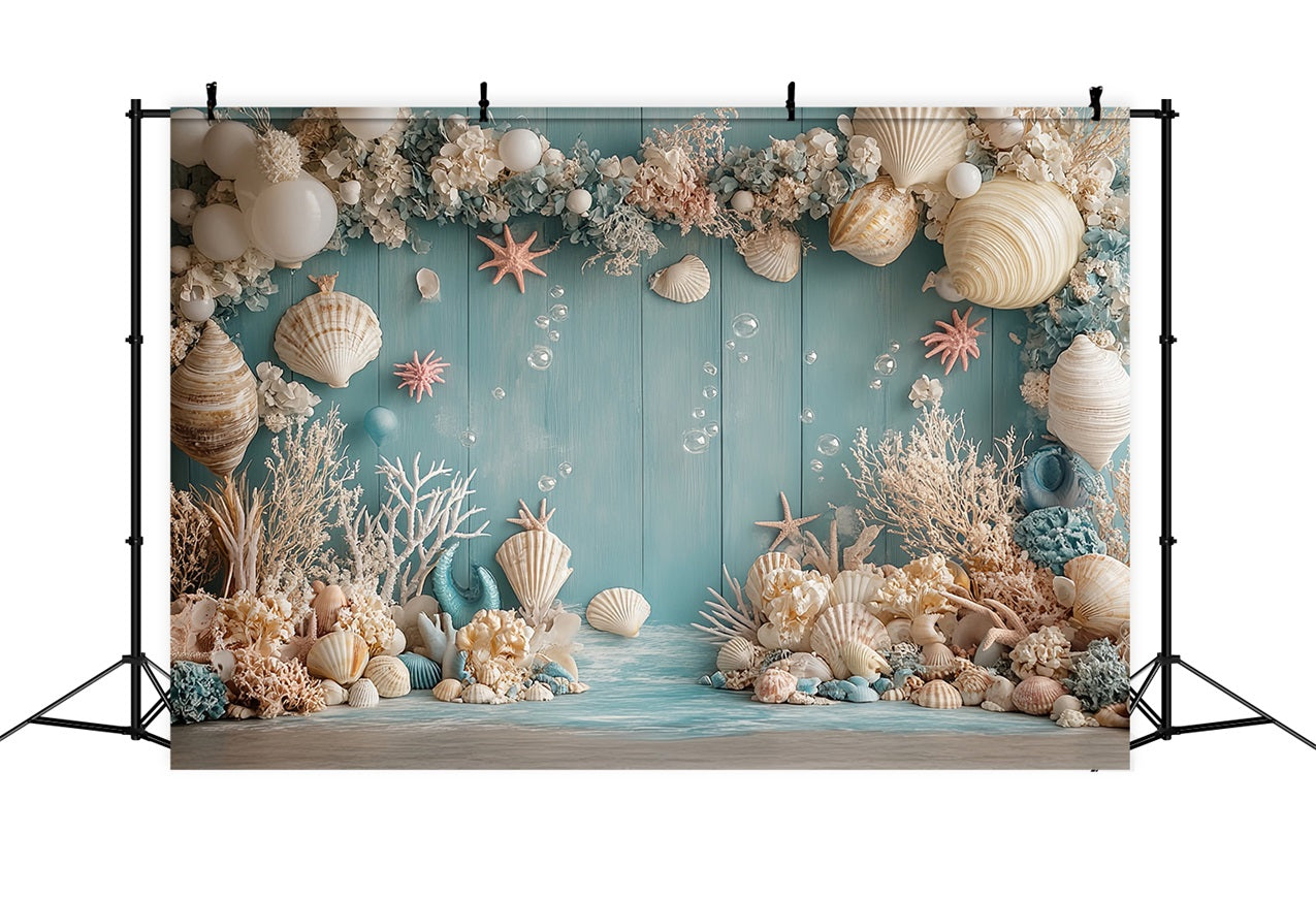 Toile de fond Sirène Créatures Océaniques Coquillage Ballon Fleurs BRP12-98