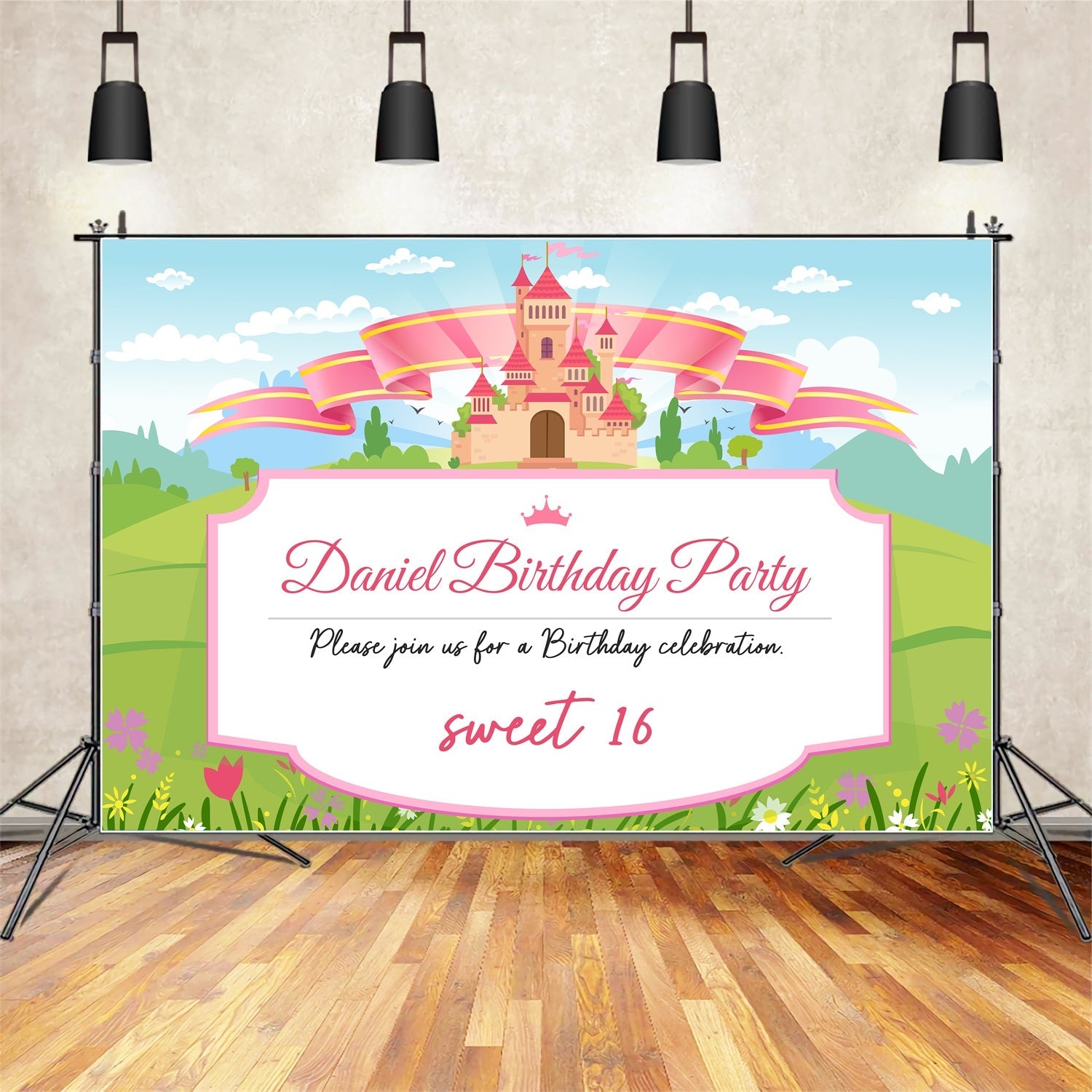 Toile de fond Anniversaire Personnalisable Château Thème Sweet 16 BRP2-131