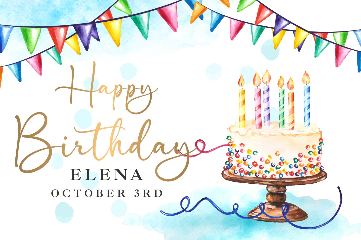 Toile de fond Anniversaire Personnalisable Fanions Colorés Bougie Gâteau BRP2-141