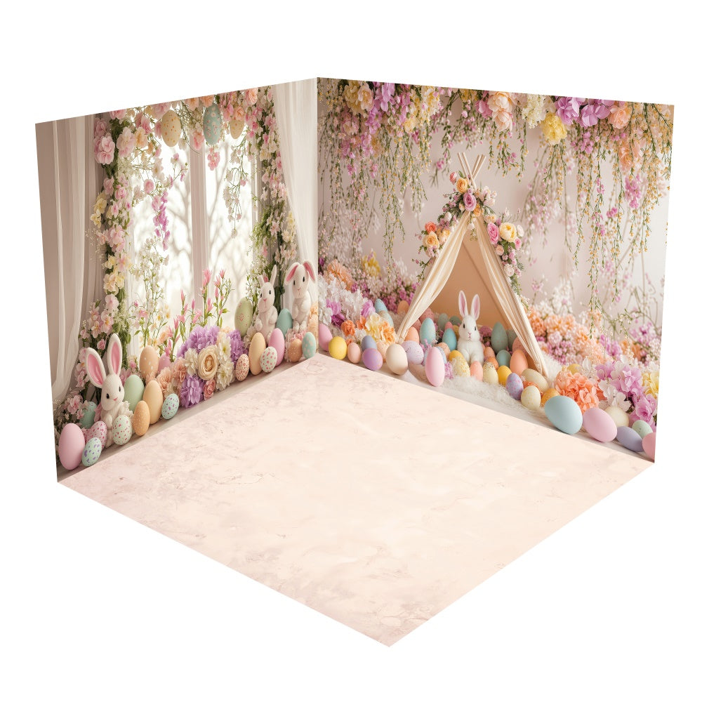 Ensemble de Salle Tente Vintage Lapin Pâques Pastel BRP2-18