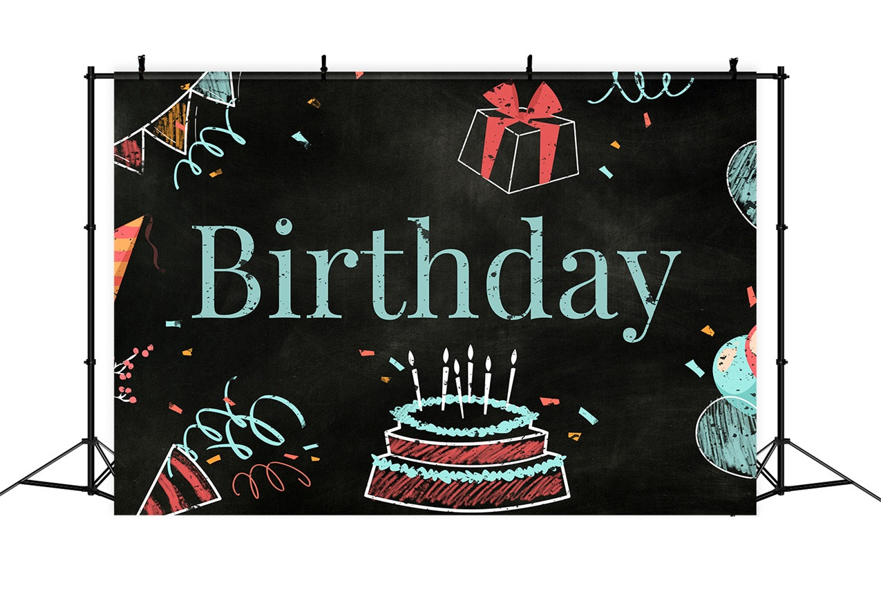 Toile de fond Anniversaire Personnalisé Thème Tableau Noir Dessiné à la Main BRP2-211
