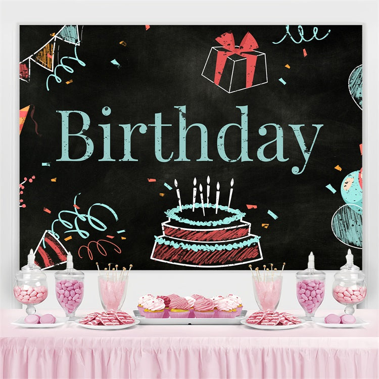 Toile de fond Anniversaire Personnalisé Thème Tableau Noir Dessiné à la Main BRP2-211